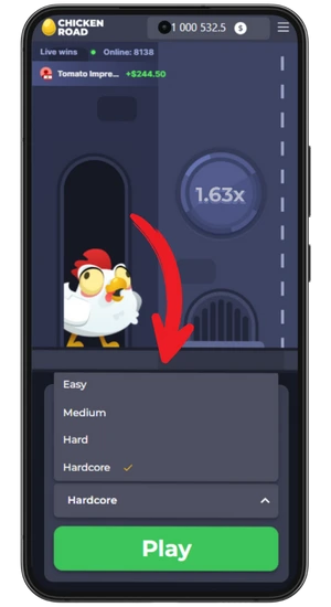 Wybór poziomu trudności Chicken Road